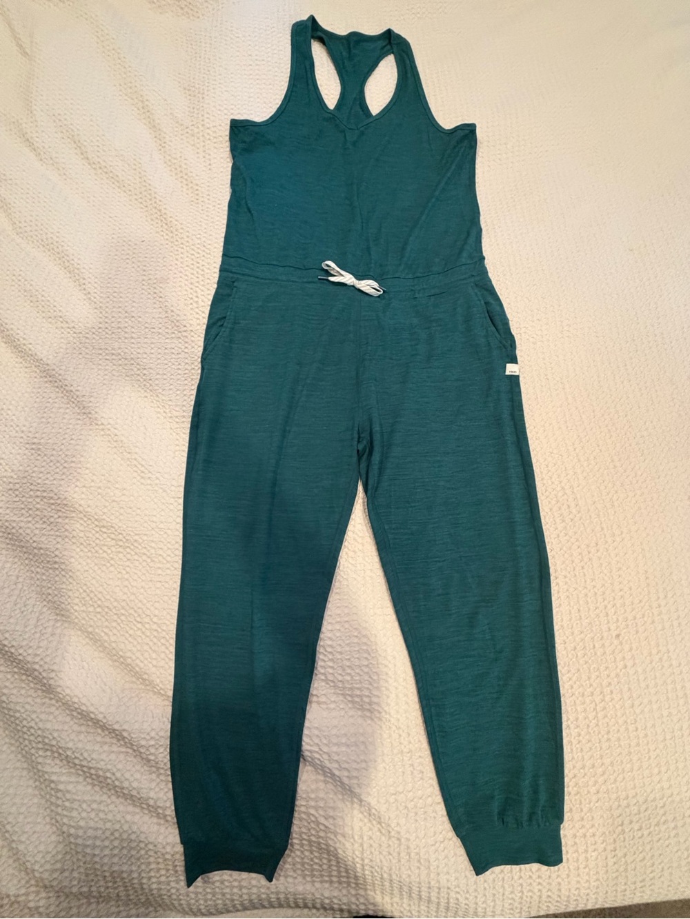 Vuori Teal Racerback Jumpsuit with Drawstring Waist